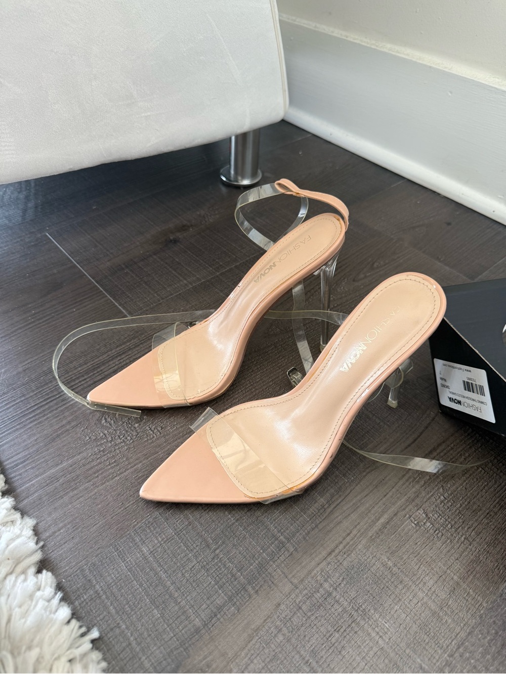 Fashion Nova Blush Nude Pointed Toe Heels with Clear Straps